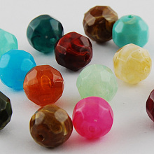 Arricraft Acrylic Beads, Imitation Gemstone Style, Faceted, Round, Mixed Color, 16mm, Hole: 2mm, about 215pcs/500g