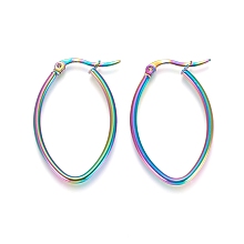 Honeyhandy 304 Stainless Steel Geometric Hoop Earrings, Hypoallergenic Earrings for Women Girls, Hypoallergenic Earrings, Oval, Rainbow Color, 35x25x2mm, 12 Gauge, Pin: 1x0.6mm