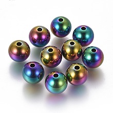 Honeyhandy Ion Plating(IP) 304 Stainless Steel Beads, Round, Rainbow Color, 10mm, Hole: 2mm