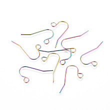 Honeyhandy Ion Plating(IP) 304 Stainless Steel Earring Hooks, with Horizontal Loop, Rainbow Color, 13x22x1mm, Hole: 3mm, Pin: 0.7mm