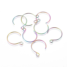 Honeyhandy Ion Plating(IP) 304 Stainless Steel Earring Hooks, with Horizontal Loop, Rainbow Color, 21x18x1mm, Hole: 2.5mm, Pin: 0.8mm