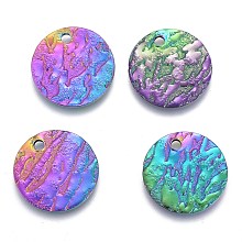 Honeyhandy Ion Plating(IP) 304 Stainless Steel Charms, Textured, Laser Cut, Flat Round, Rainbow Color, 12x1mm, Hole: 1mm