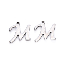 Honeyhandy 201 Stainless Steel Charms, Laser Cut, Stainless Steel Color, Letter.M, 12x12x1mm, Hole: 1mm