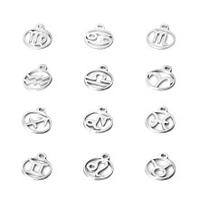 Honeyhandy 201 Stainless Steel Charms, Flat Round with Twelve Constellation, 12 Constellations, 13.4x10.8x1mm, Hole: 1.5mm