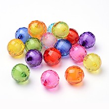 Honeyhandy Transparent Acrylic Beads, Bead in Bead, Faceted, Round, Mixed Color, 20mm, Hole: 2mm, about 110pcs/500g