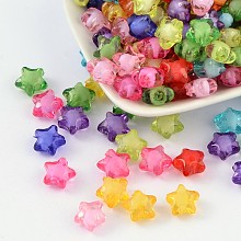 Arricraft Transparent Acrylic Beads, Bead in Bead, Star(Round Bead Inside), Mixed Color, 12x11x8mm, Hole: 2mm, about 1200pcs/500g