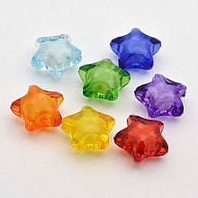 Honeyhandy Transparent Acrylic Beads, Bead in Bead, Star, Mixed Color, 20x18x12mm, Hole: 3mm, about 270pcs/500g