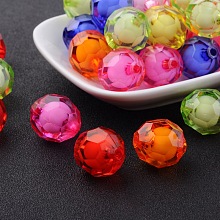 Honeyhandy Transparent Acrylic Beads, Bead in Bead, Faceted, Round, Mixed Color, 20mm, Hole: 3mm, about 130pcs/500g