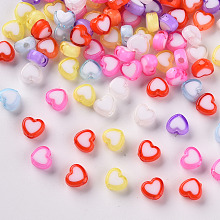 Arricraft Transparent Heart Acrylic Beads, Bead in Bead, Mixed Color, 7x8x4mm, Hole: 2mm, about 2400pcs/500g