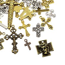 PandaHall Elite 500 Grams Tibetan Style Alloy Cross Pendants Charm Mixed Styles for Jewelry Making Mixed Colors