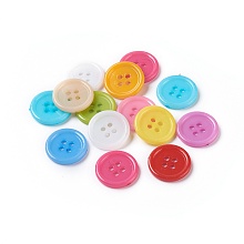 Honeyhandy Acrylic Sewing Buttons, Plastic Buttons for Costume Design, 4-Hole, Dyed, Flat Round, Mixed Color, 17x2mm, Hole: 1mm