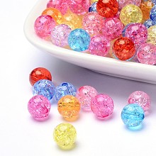 Honeyhandy Transparent Crackle Acrylic Beads, Round, Mixed Color, 8mm, Hole: 2mm