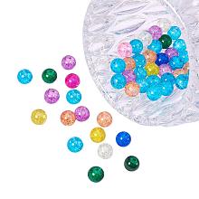 ARRICRAFT 50pcs 10mm Round Crackle Glass Beads, Mixed Color; Hole: 1.3~1.6mm