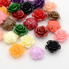 Honeyhandy Synthetic Coral 3D Flower Rose Beads, Dyed, Mixed Color, 14x8mm, Hole: 1~1.4mm