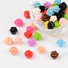 Honeyhandy Opaque Resin Beads, Rose Flower, Mixed Color, 9x7mm, Hole: 1mm