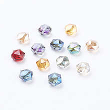 Honeyhandy Mixed Electroplate Faceted Hexagon Glass Beads, Half Plated, 11x12x7mm, Hole: 1mm