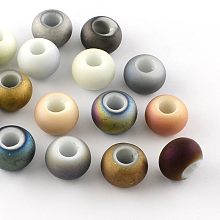 Honeyhandy Matte Electroplated Glass Beads, Large Hole Beads, Mixed Color, 14~15x10mm, Hole: 5~6mm