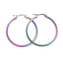 Honeyhandy 304 Stainless Steel Big Hoop Earrings, Hypoallergenic Earrings, Ring Shape, Rainbow Color, 12 Gauge, 35~36x2mm, Pin: 0.7x1mm