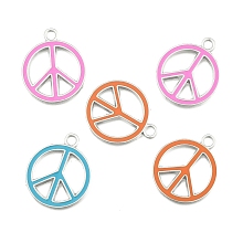 Honeyhandy Alloy Enamel Pendants, Lead Free and Cadmium Free, Peace Sign, Platinum Metal Color, Mixed Color, 29x24.5x2mm, Hole: 3mm