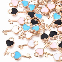 Honeyhandy Alloy Pendants, with Enamel, Heart Key, Light Gold, Mixed Color, 16x7x2mm, Hole: 1.5mm