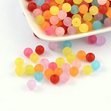 Honeyhandy 8mm Mixed Transparent Round Frosted Acrylic Ball Bead, Hole: 2mm