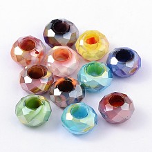 Arricraft Mixed Large Hole Rondelle Glass European Beads, No Metal Core, about 15mm in diameter, 10mm thick, hole: 5mm