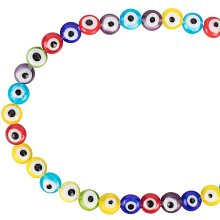 NBEADS 1 Strand (About 71pcs) Mixed Color 6mm Flat Round Handmade Evil Eye Lampwork Beads Charms Spacer Beads fit Bracelets Necklace Jewelry Making