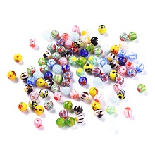 ARRICRAFT Handmade Millefiori Glass Round Beads, Mixed Color, 4mm, Hole: 1mm