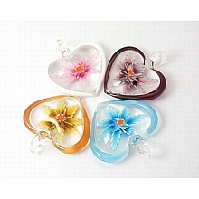 Honeyhandy Handmade Lampwork Pendants, Heart, Mixed Color, 43x44x11.5mm, Hole: 6mm