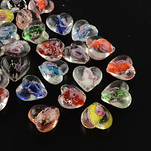 ARRICRAFT Handmade Luminous Inner Flower Lampwork Beads, Heart, Mixed Color, 15~16x15~16x9~10mm, Hole: 1~2mm