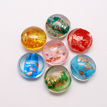 ARRICRAFT Handmade Gold Sand Lampwork Beads, Flat Round, Mixed Color, 20x10mm, Hole: 2mm