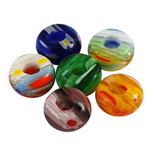 Honeyhandy Handmade Millefiori Lampwork European beads, No Metal Core, Large Hole Beads, Rondelle, Mixed Color, Size: about 14mm in diameter, 7mm thick, hole: 5mm