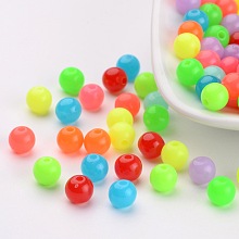 Honeyhandy Fluorescent Acrylic Beads, Round, Mixed Color, 6mm, Hole: 1.5mm