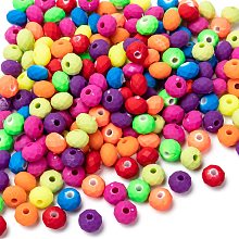 Honeyhandy Fluorescent Acrylic Beads, Rubberized, Rondelle, Mixed Color, 8x6mm, Hole: 2mm