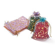 Honeyhandy Heart Printed Organza Bags, Gift Bags, Rectangle, Mixed Color, 18x13cm