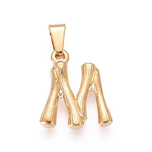 Honeyhandy 304 Stainless Steel Pendants, Bamboo Style, Letter, Golden Color, Letter.M, 19x16x3mm, Hole: 3x7mm