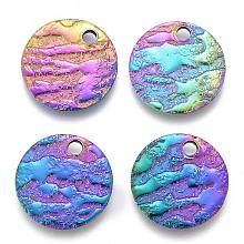 Honeyhandy Ion Plating(IP) 304 Stainless Steel Charms, Textured, Laser Cut, Flat Round, Rainbow Color, 10.5x1mm, Hole: 1.4mm