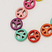 Honeyhandy Synthetical Turquoise Beads Strands, Dyed, Peace Sign, Mixed Color, 15x4mm, Hole: 1.5mm, about 23pcs/strand