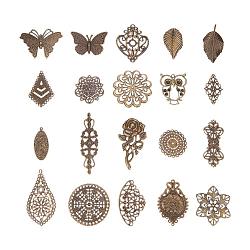 ARRICRAFT 120 PCS 20-Style Antique Bronze Nickel Free Iron Filigree Findings for Jewelry Making  ( IFIN-T002-M )