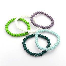 Honeyhandy Faceted Opaque Solid Color Crystal Glass Rondelle Beads Stretch Bracelets, Mixed Color, 68mm