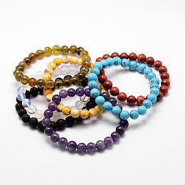 Honeyhandy Natural & Synthetic Gemstone Beaded Stretch Bracelets, Round, 52mm, Bead: 8mm in diameter