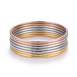 Honeyhandy Fashion Tri-Color 304 Stainless Steel Buddhist Bangle Sets, Multi-color, 2-1/2 inch(6.5cm), 7pcs/set