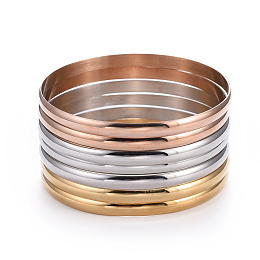 Honeyhandy Fashion Tri-color 304 Stainless Steel Buddhist Bangle Sets, Multi-color, 2-5/8 inch(6.8cm), 7pcs/set