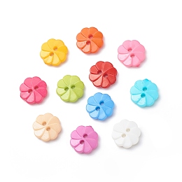 Honeyhandy Acrylic Buttons, 2-Hole, Dyed, Flower, Mixed Color, 13x3mm, Hole: 2mm