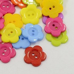 NBEADS 400 Pcs Acrylic Sewing Buttons for Costume Design, Plastic Buttons, 2-Hole, Dyed, Flower Wintersweet, Mixed Color, 16x2mm, Hole: 1mm