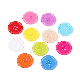 Honeyhandy Acrylic Sewing Buttons, Plastic Shirt Buttons for Costume Design, 4-Hole, Dyed, Flat Round, Mixed Color, 25x3mm, Hole: 2mm