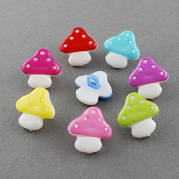 Honeyhandy Acrylic Shank Buttons, 1-Hole, Dyed, Mushroom, Mixed Color, 15x15x8mm, Hole: 4x3mm