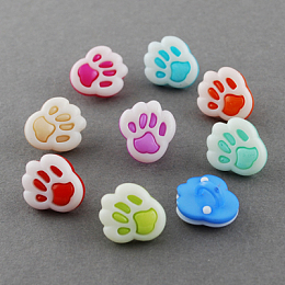 Honeyhandy Acrylic Shank Buttons, 1-Hole, Dyed, Paw, Mixed Color, 13x12x8mm, Hole: 4x2mm