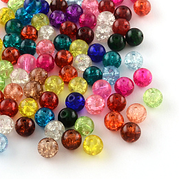 Honeyhandy Transparent Crackle Glass Beads, Round, Mixed Color, 9x10x9.5mm, Hole: 1mm, about 350pcs/500g