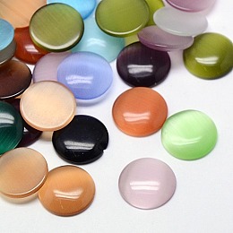 Honeyhandy Cat Eye Cabochons, Half Round, Mixed Color, 14x3mm